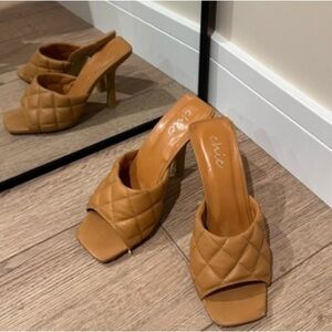 Chic Tan Quilted Heeled Mules